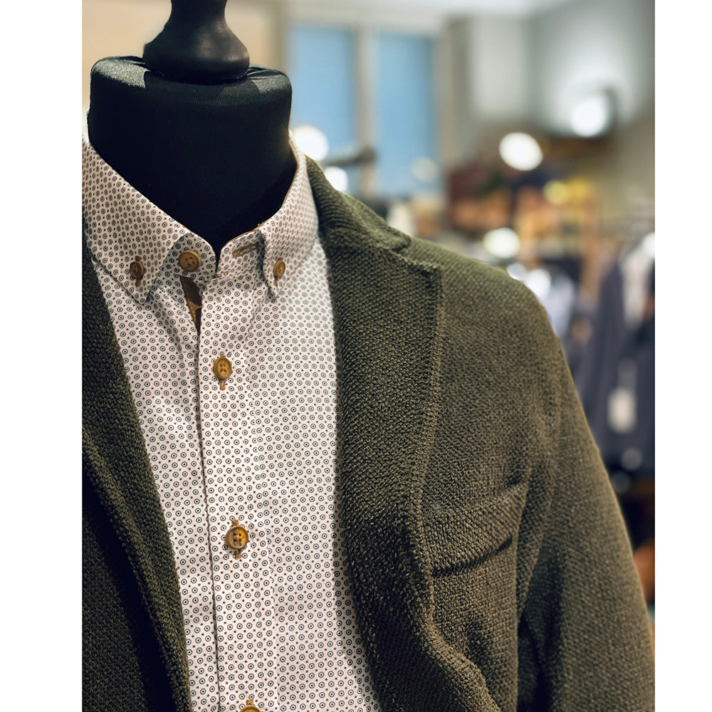 Valkoinen kauluspaita vihreällä / ruskealla kuviolla⎪ Pablo ⎪ Y.S. Original