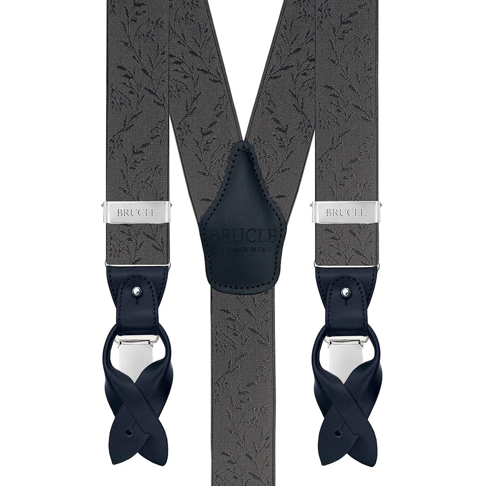 Grey-blue formal patterned suspenders | Brucle