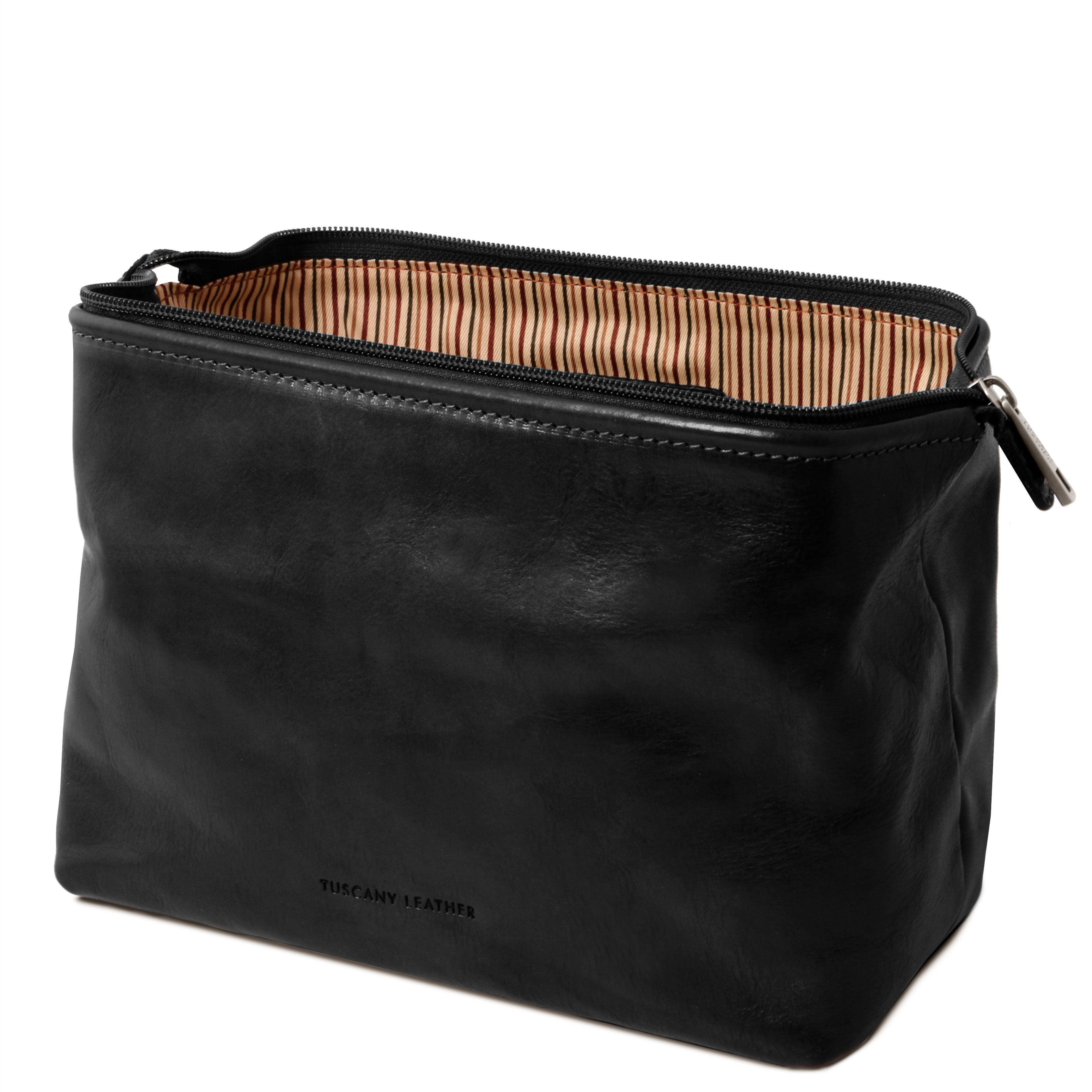 Große schwarze Ledertoilettentasche⎪ Tuscany Leather