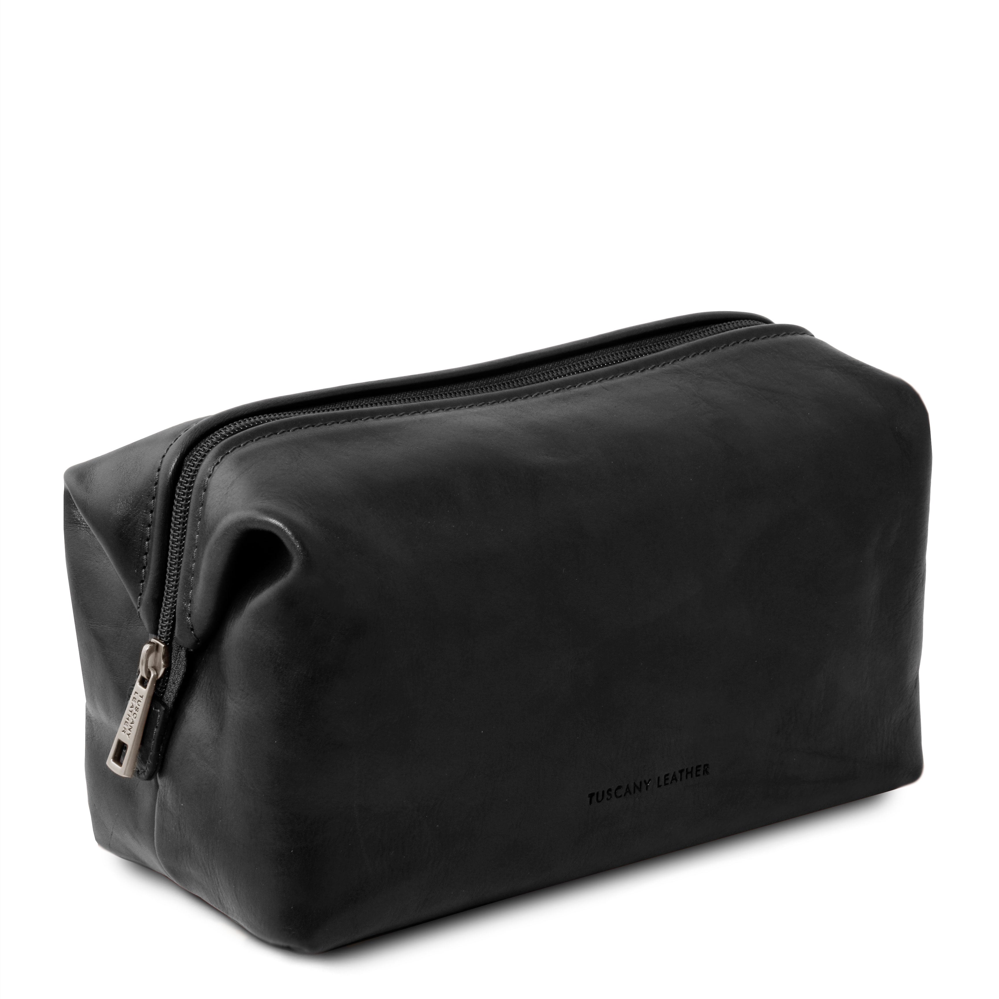Große schwarze Ledertoilettentasche⎪ Tuscany Leather