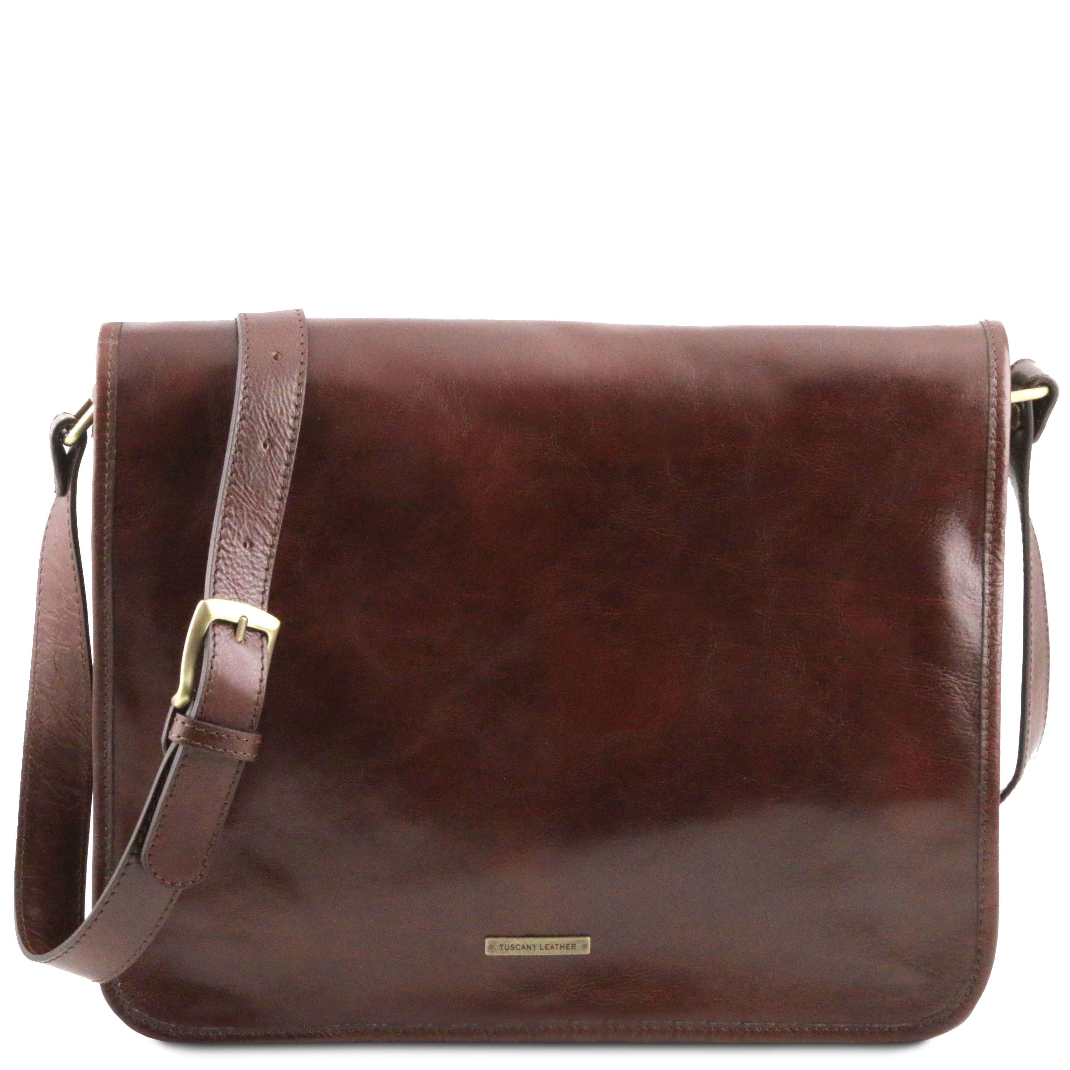 Stor brun messenger väska⎪ Tuscany Leather