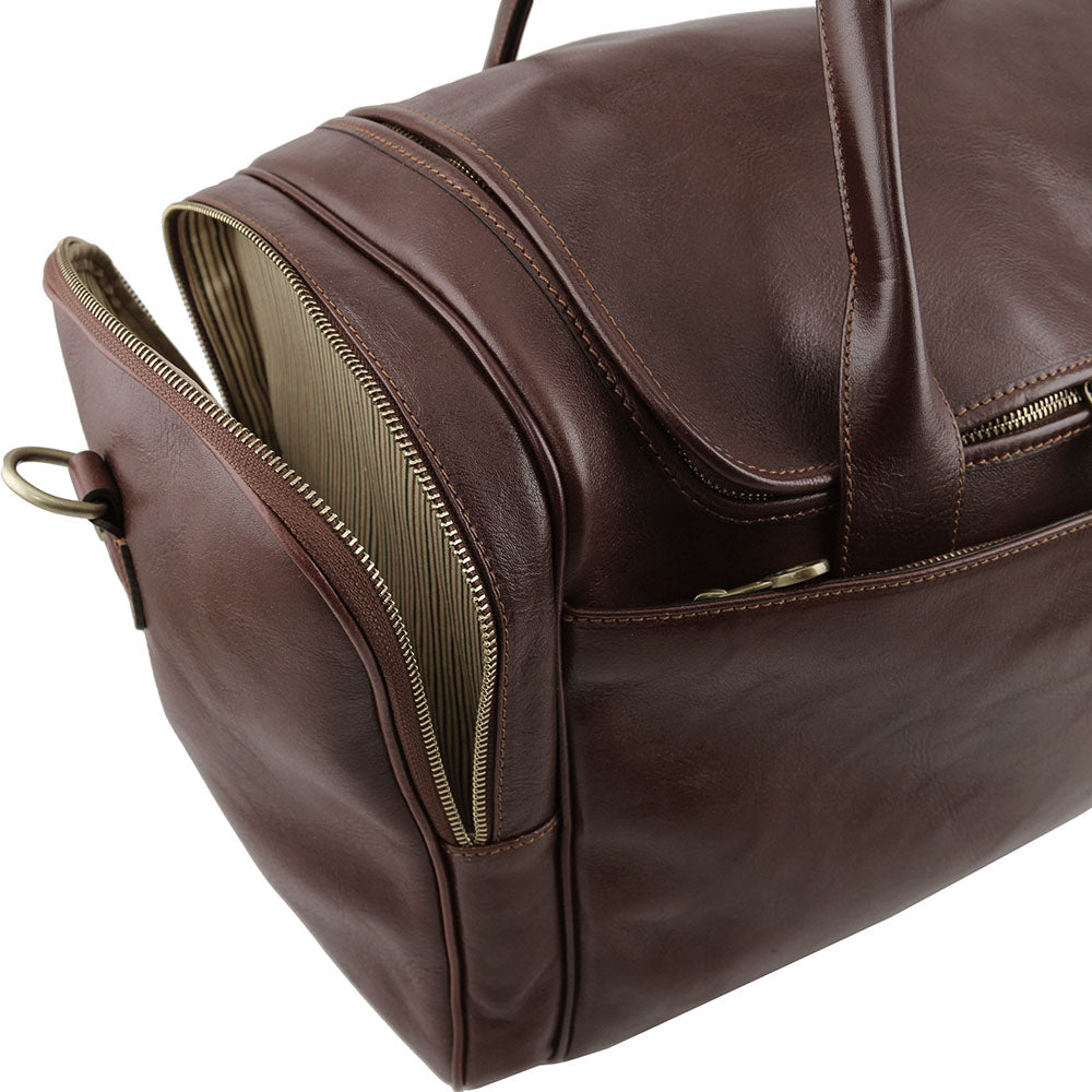 Dunkelbraune Ledertasche mit Seitentaschen⎪ TL