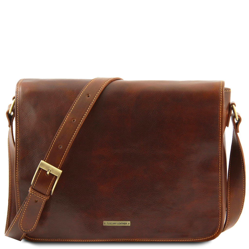 Large messenger leather bag brown⎪ Tuscany Leather