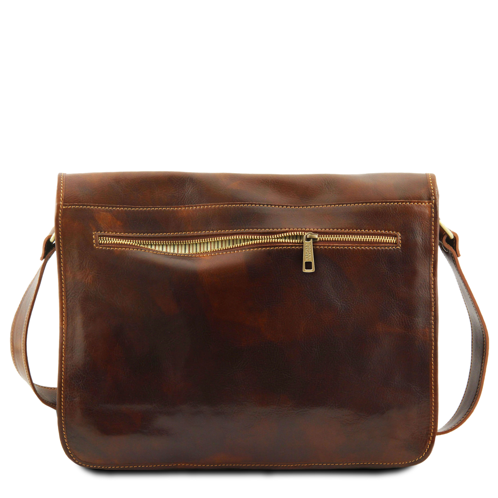 Large messenger leather bag brown⎪ Tuscany Leather