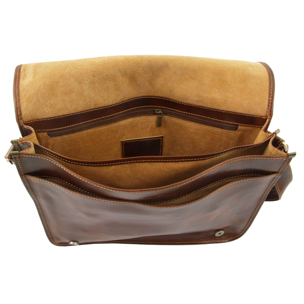 Large messenger leather bag brown⎪ Tuscany Leather