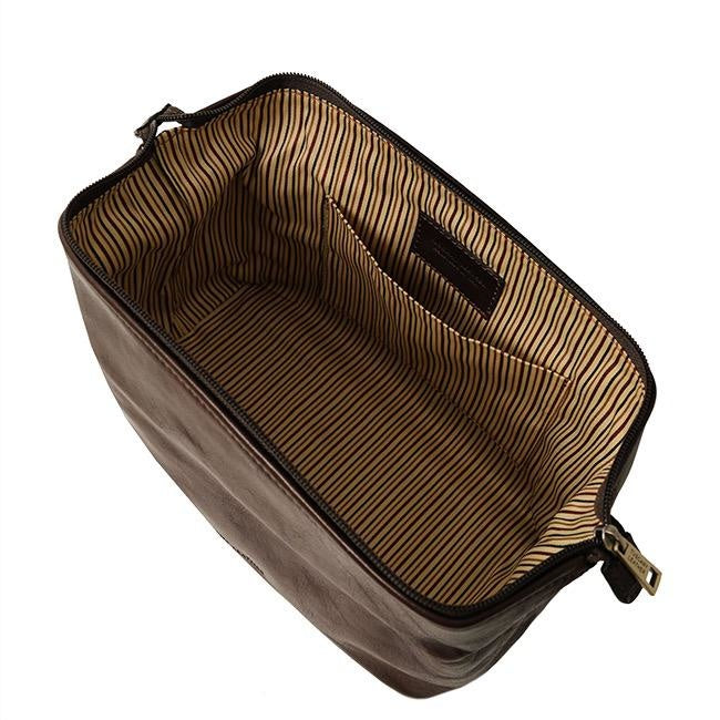 Iso tummanruskea nahkainen toilettilaukku⎪ Tuscany Leather