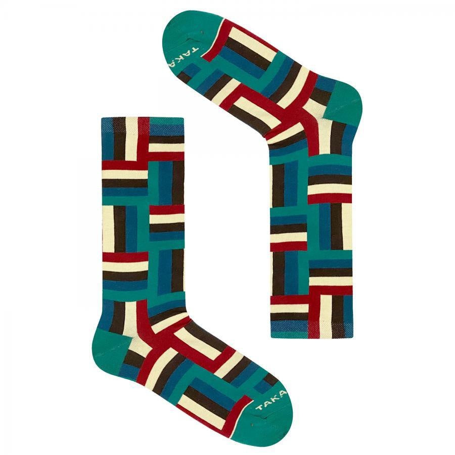 Sinivihreät gemusterte Socken 12M3⎪ Takapara