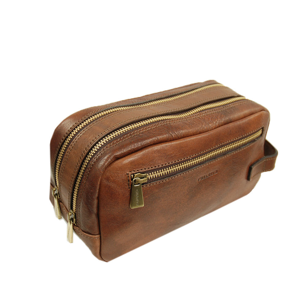 Brown leather toiletry bag ⎪ Old Tuscany ⎪ Chiarugi