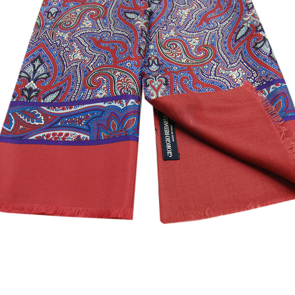 Röd paisleymönstrad sidenscarf med ullfoder⎪Giorgio Redaelli