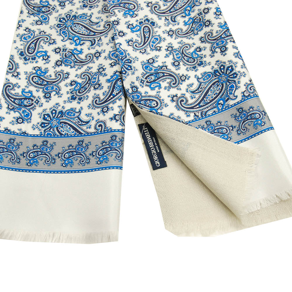 Valkoinen / Sininen paisley silkkihuivi villavuorilla⎪ Giorgio Redaelli