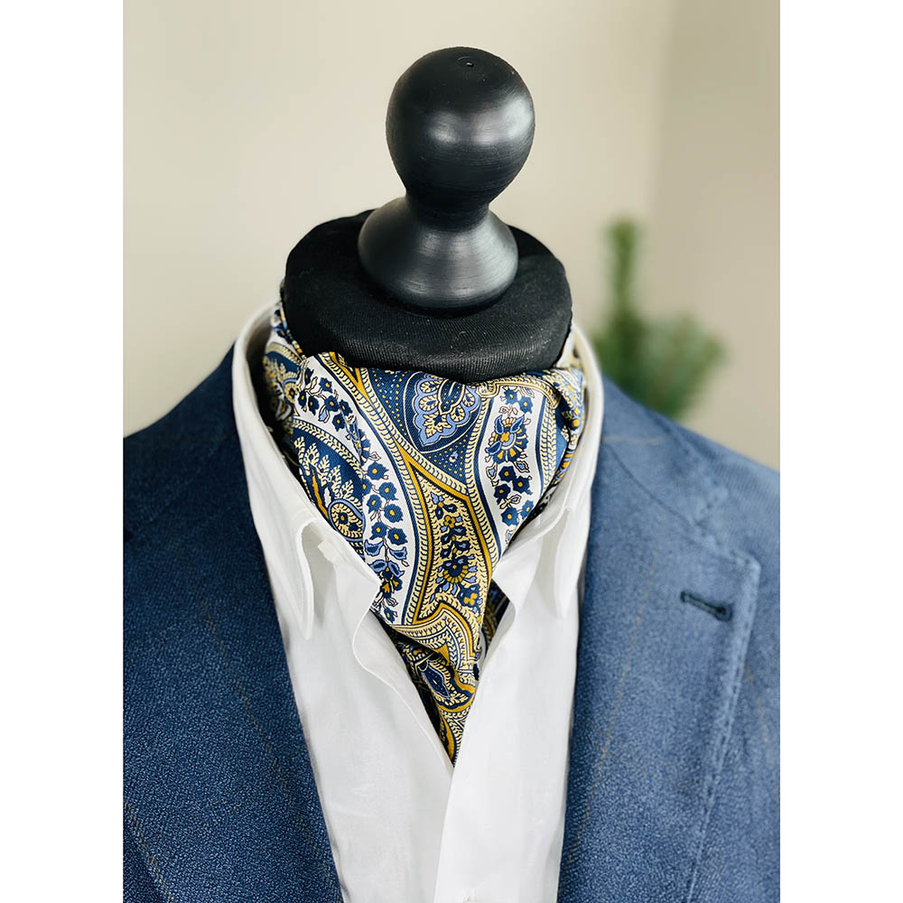 Blaue Paisley-Muster Ascot-Krawatte ⎪Giorgio Redaelli