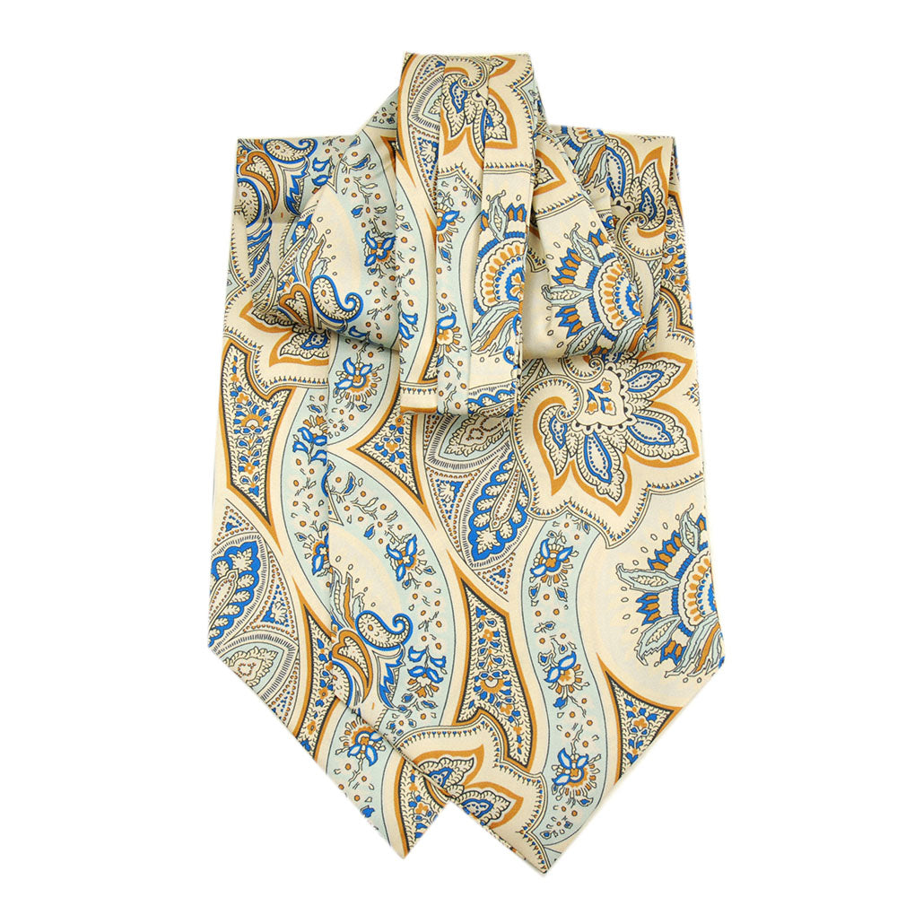 Champagne-colored paisley pattern ascot scarf ⎪Giorgio Redaelli