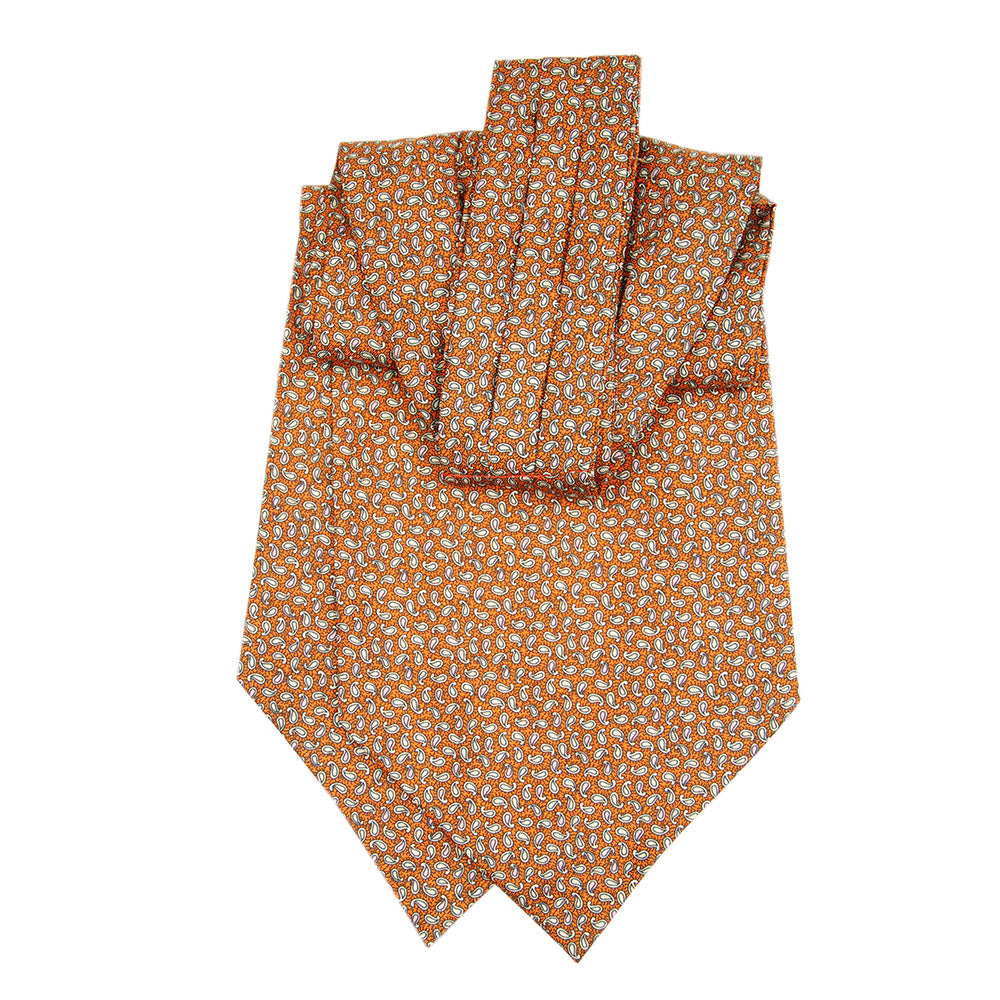 Orange ascot scarf with blue paisley pattern ⎪ Giorgio Redaelli