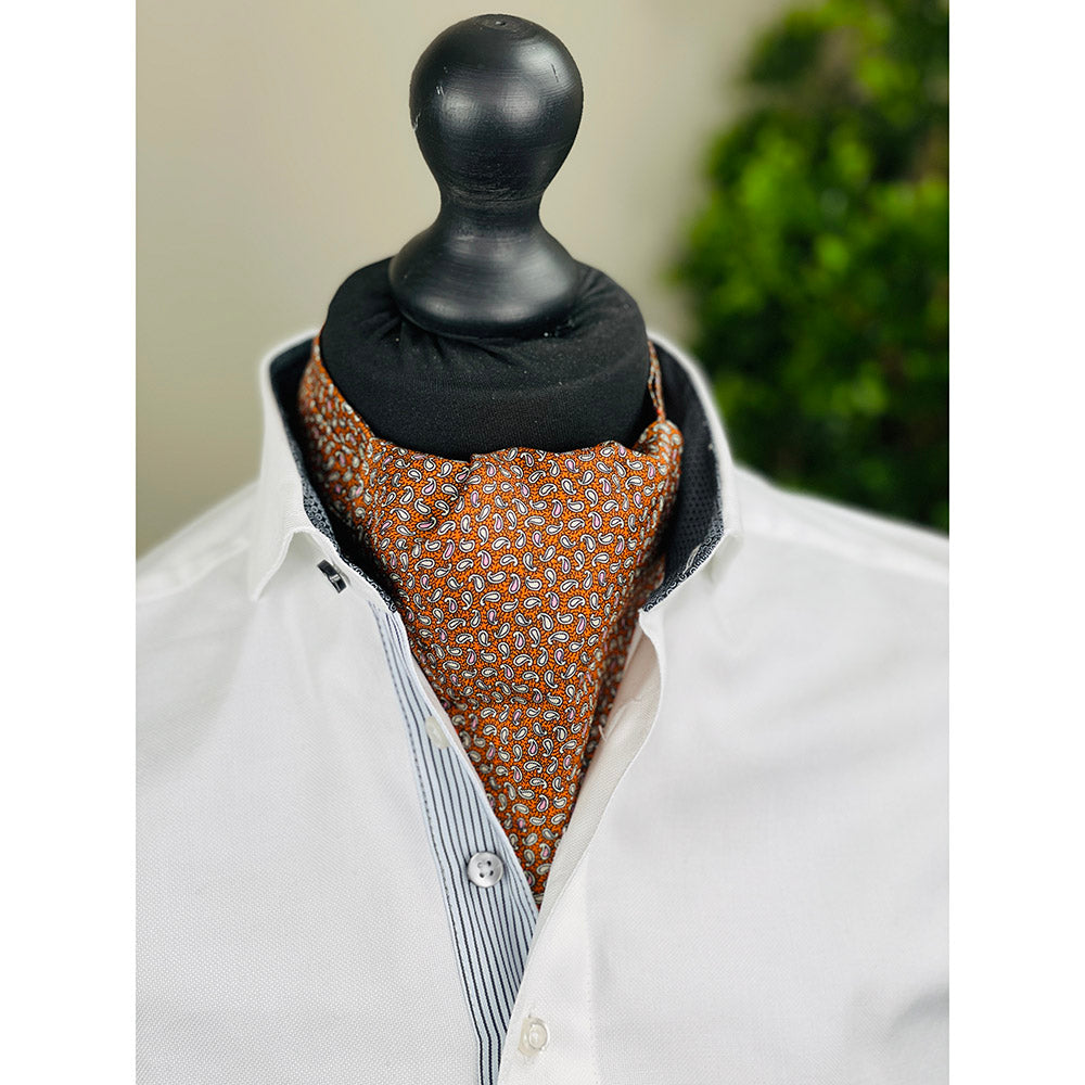 Orange ascot scarf with blue paisley pattern ⎪ Giorgio Redaelli