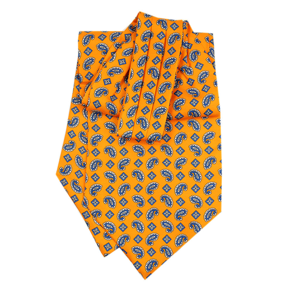 Orange ascot scarf with blue pattern ⎪ Giorgio Redaelli