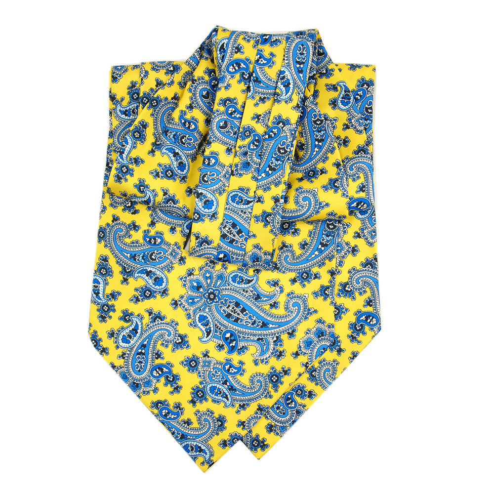 Keltainen ascot-huivi sinisellä paisley kuviolla⎪ Giorgio Redaelli