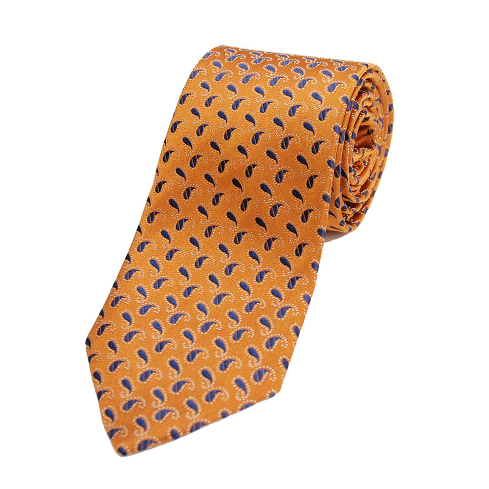 Orange silk tie with paisley pattern⎪ Giorgio Redaelli