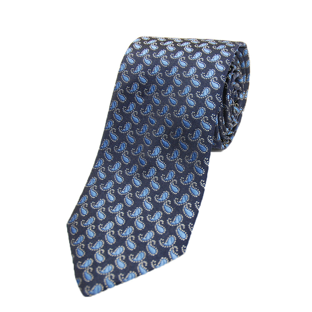 Dunkelblaue Paisley-Muster Seidenkrawatte⎪ Giorgio Redaelli
