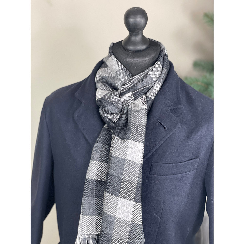 Gray checkered wool scarf⎪ Bojua