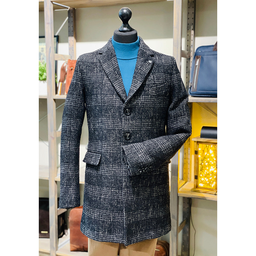 Black checkered wool coat⎪ Xagon Man