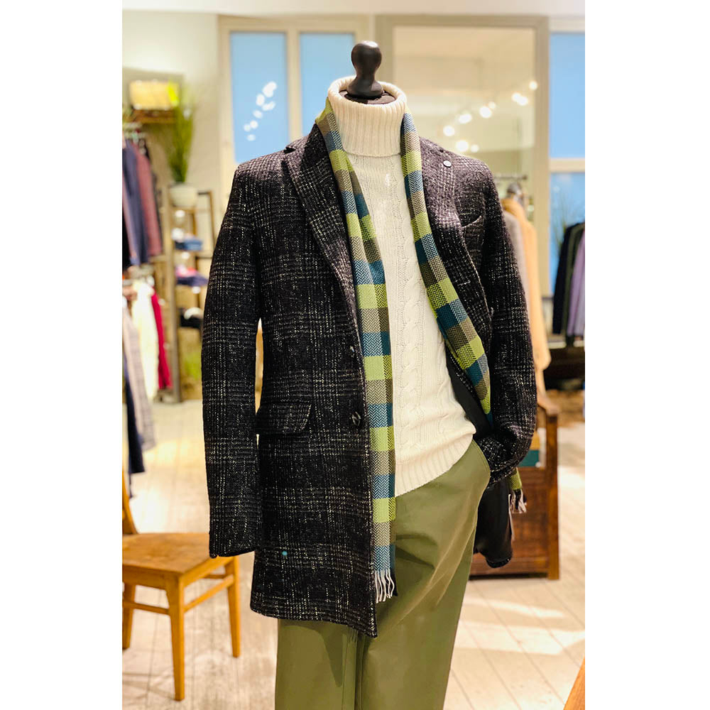 Black checkered wool coat⎪ Xagon Man