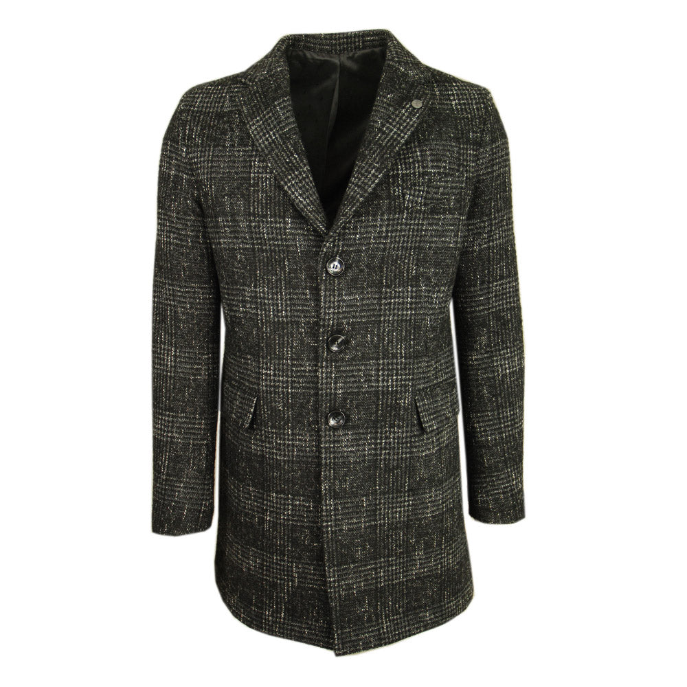 Black checkered wool coat⎪ Xagon Man