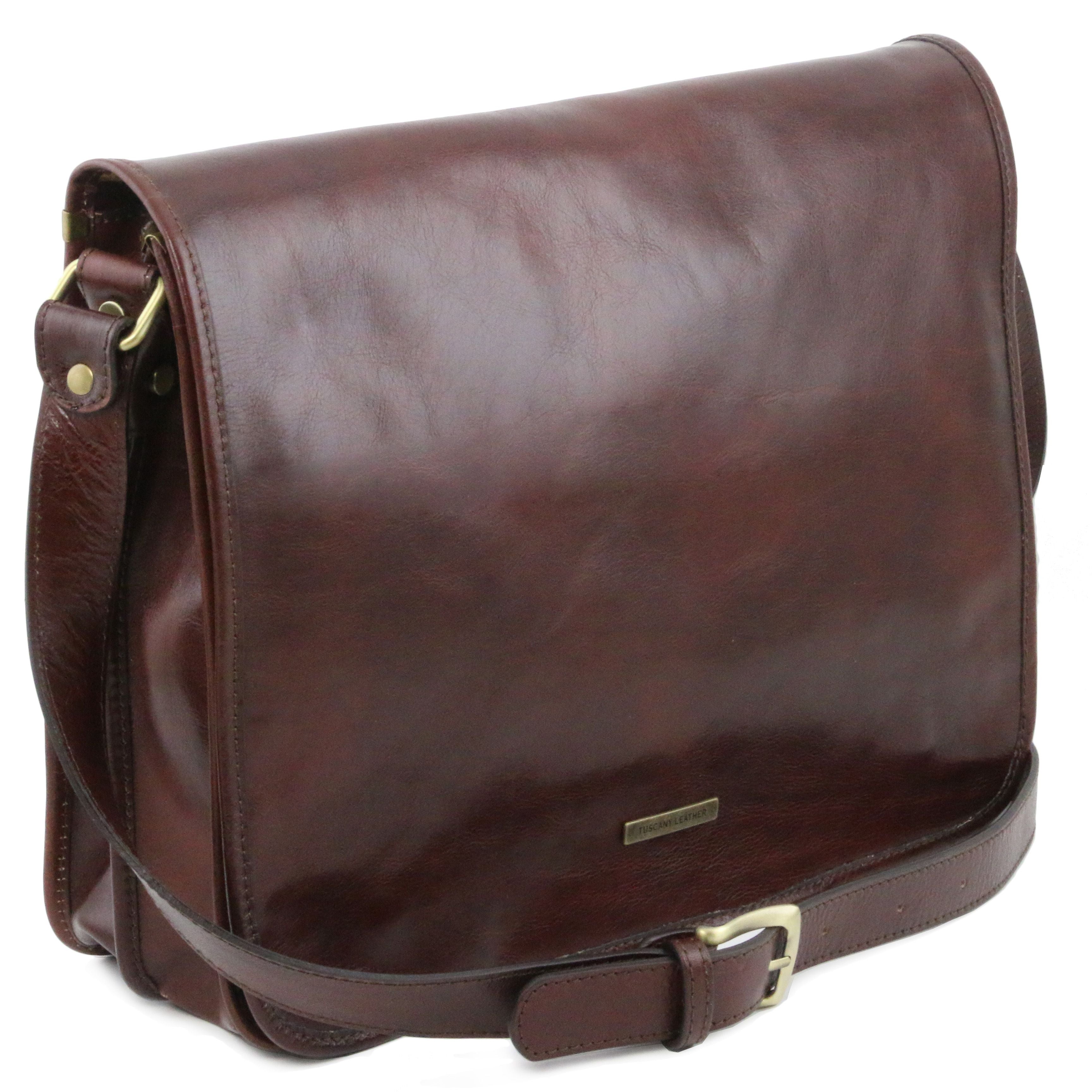 Stor brun messenger väska⎪ Tuscany Leather