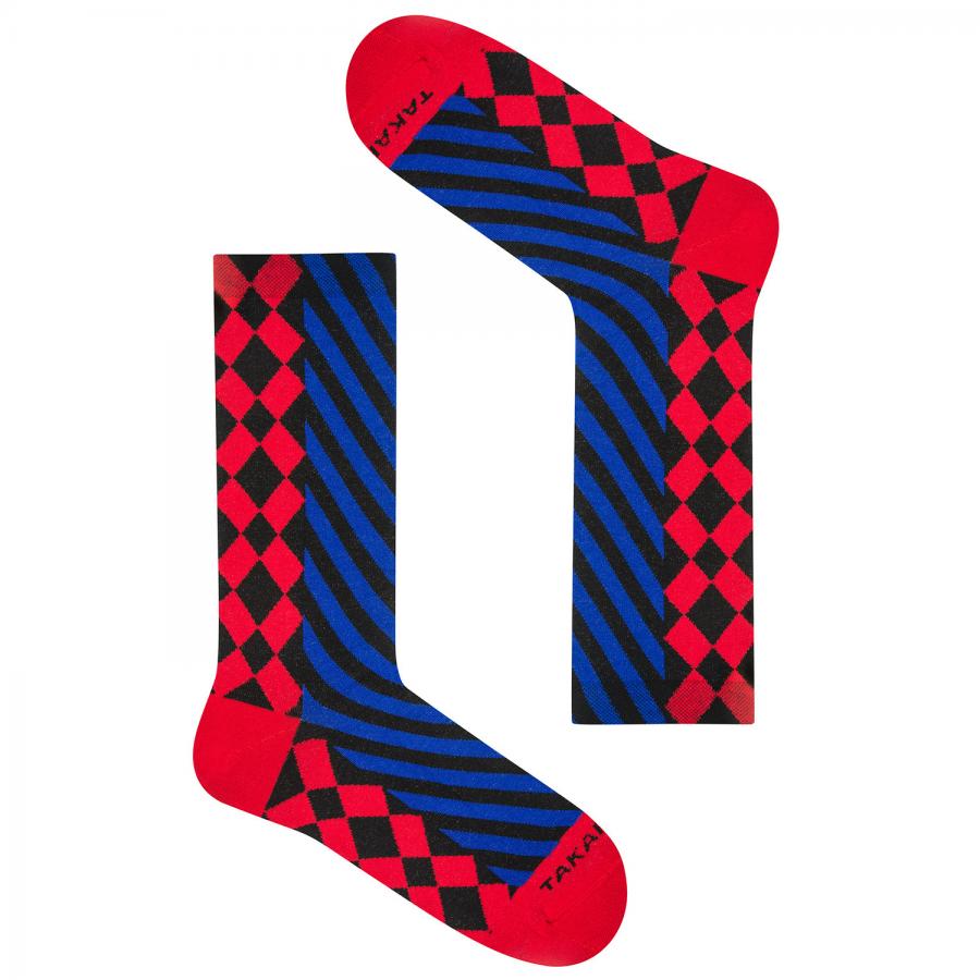 Rote Socken mit blauem Muster⎪ 10M3 ⎪ Takapara