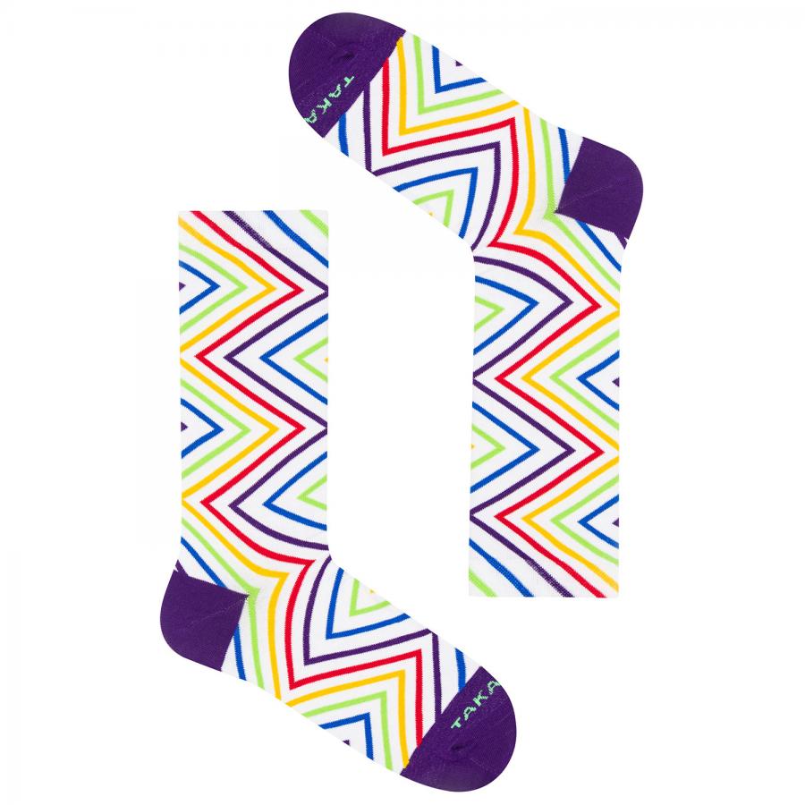 White socks with a colorful pattern 99M3⎪ Takapara