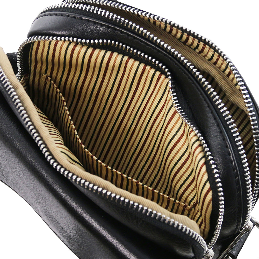 Small matte black leather messenger bag ⎪ Larry ⎪ Tuscany Leather