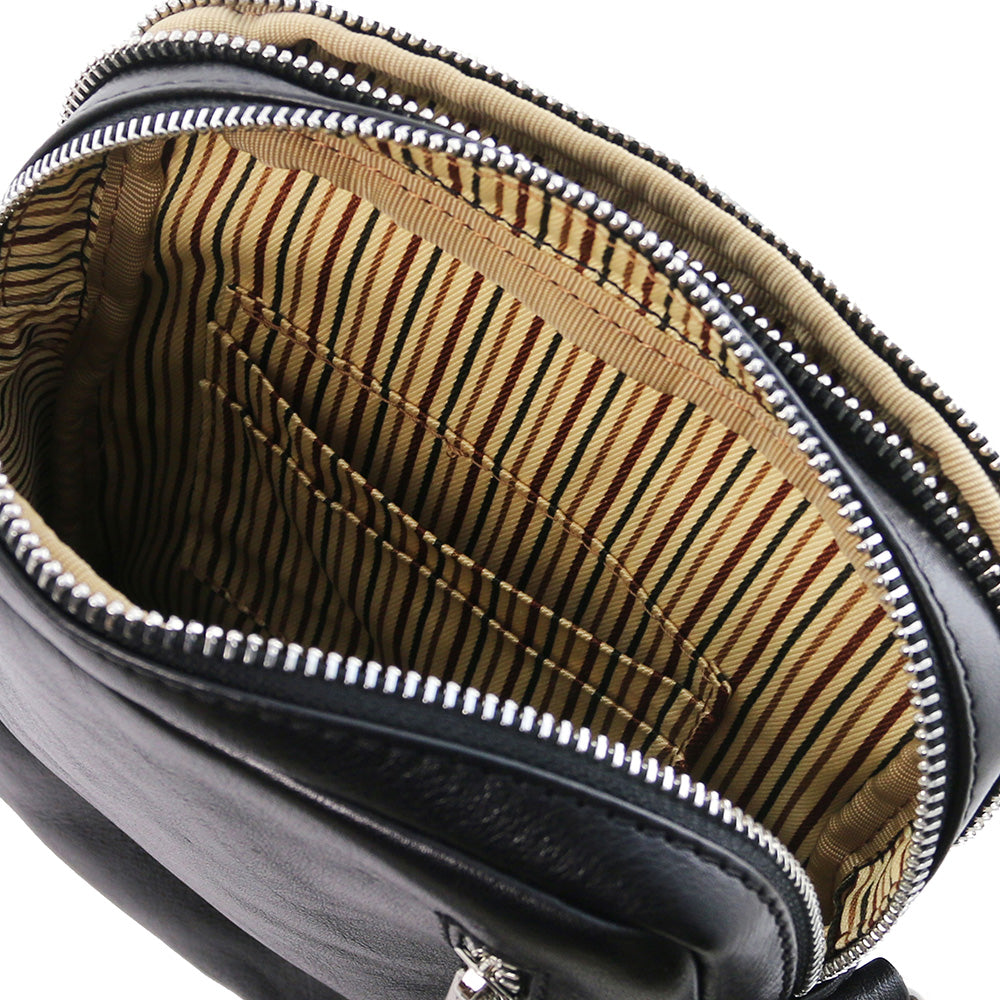 Small matte black leather messenger bag ⎪ Larry ⎪ Tuscany Leather