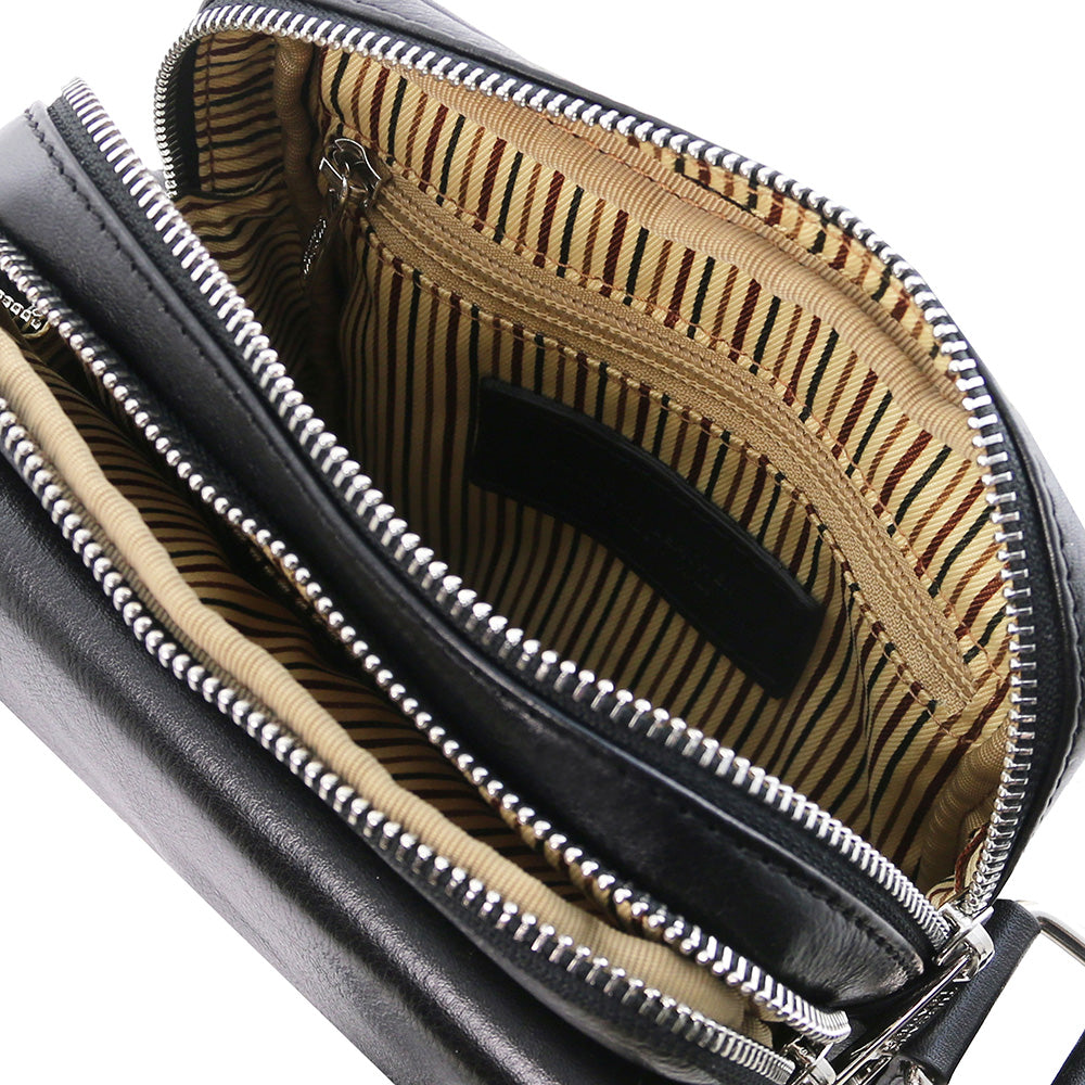 Small matte black leather messenger bag ⎪ Larry ⎪ Tuscany Leather