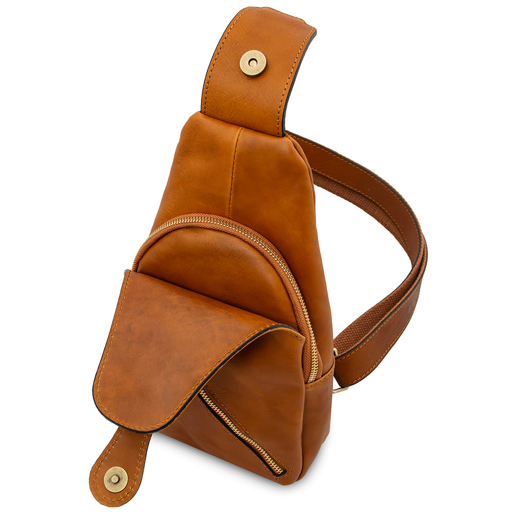 Hellbraune, matte Crossbody-Ledertasche ⎪ Kevin ⎪ Tuscany Leather