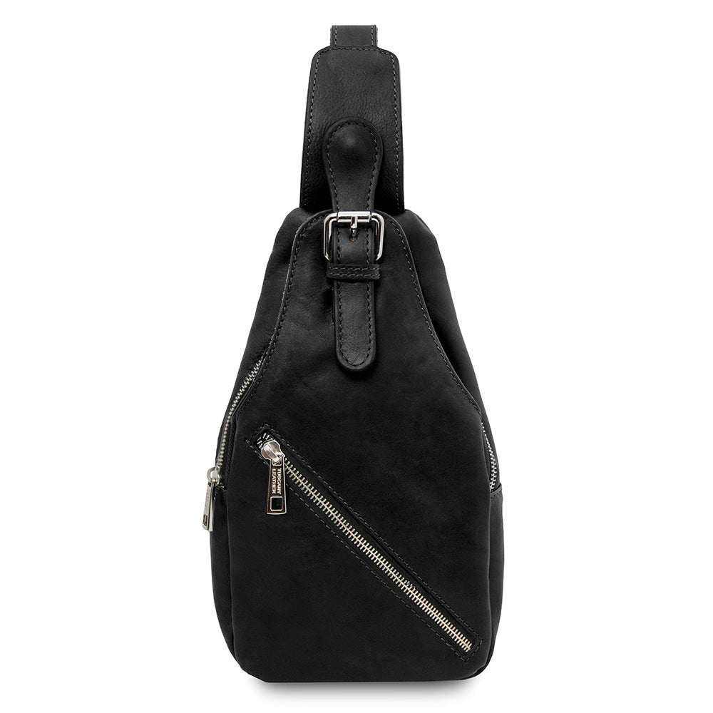 Schwarze matte Crossbody-Ledertasche ⎪ Kevin ⎪ Tuscany Leather