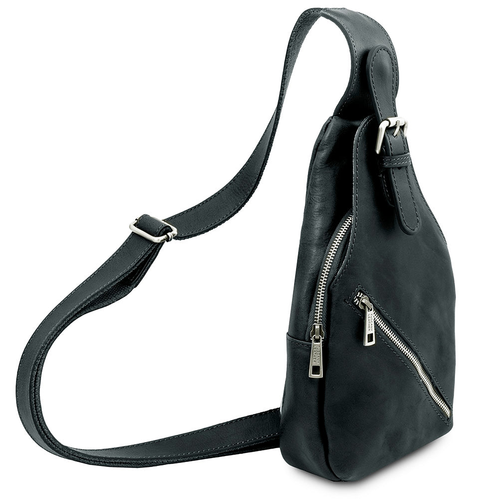 Schwarze matte Crossbody-Ledertasche ⎪ Kevin ⎪ Tuscany Leather
