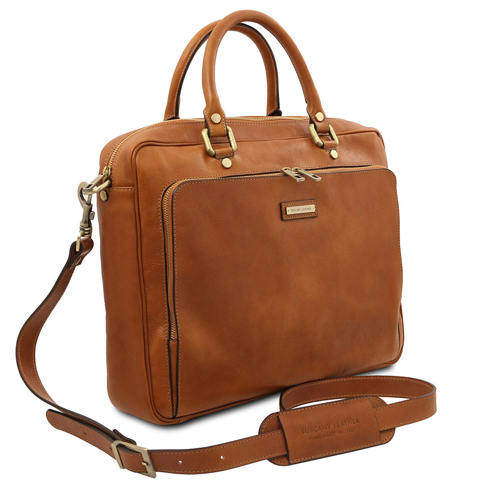 Large Light Brown Leather Briefcase 15.6" ⎪ Pisa ⎪ Tuscany Leather