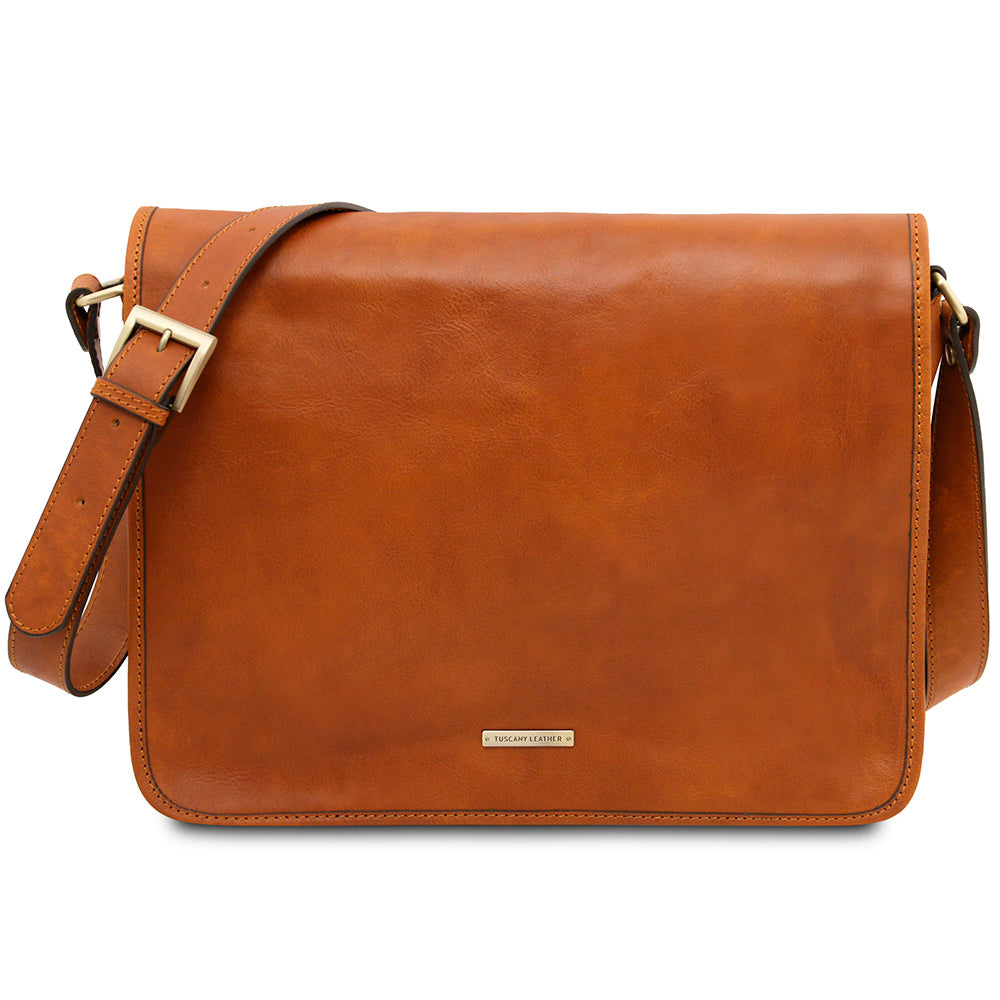 Iso vaaleanruskea matta messenger laukku⎪ Tuscany Leather