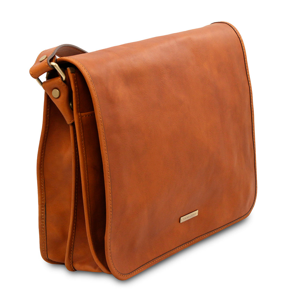 Iso vaaleanruskea matta messenger laukku⎪ Tuscany Leather