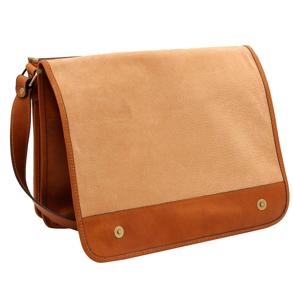 Iso vaaleanruskea matta messenger laukku⎪ Tuscany Leather