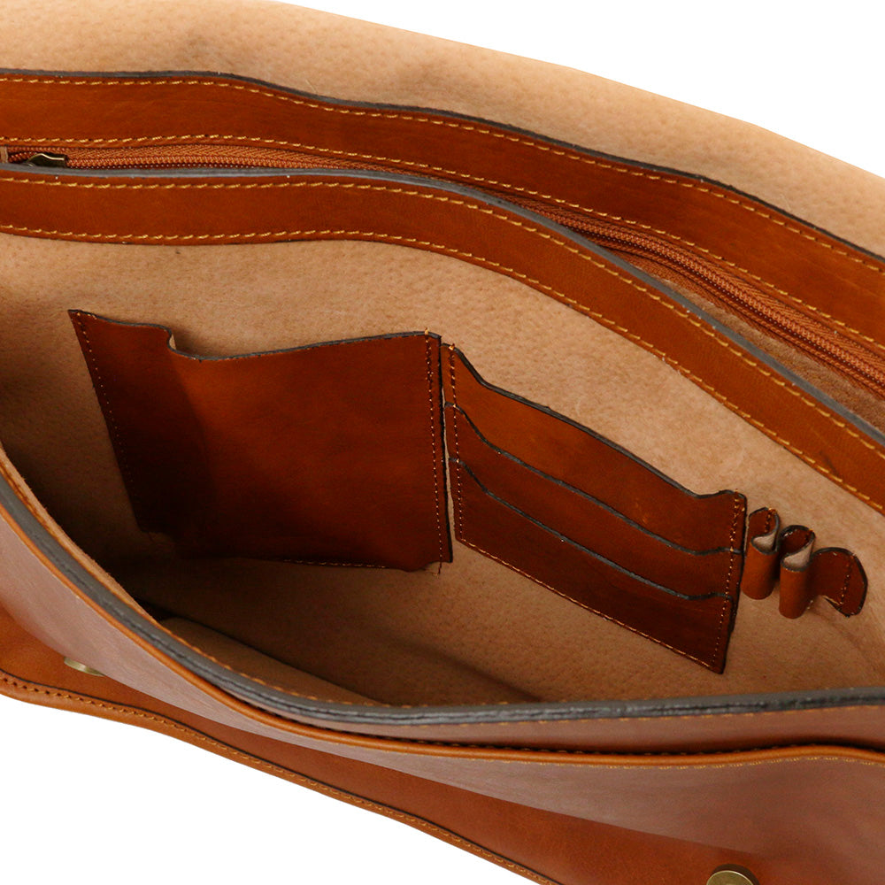 Iso vaaleanruskea matta messenger laukku⎪ Tuscany Leather