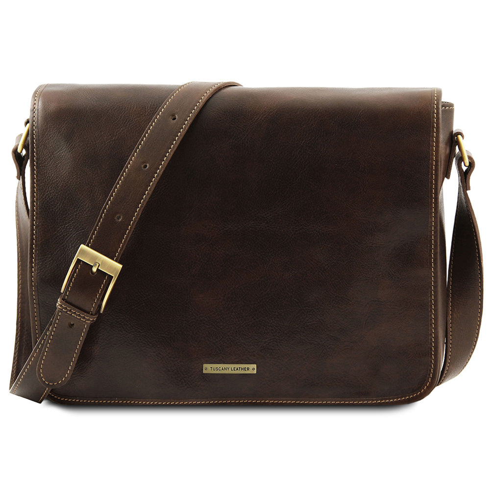 Stor messengerläderväska mörkbrun 15,6"⎪ Tuscany Leather