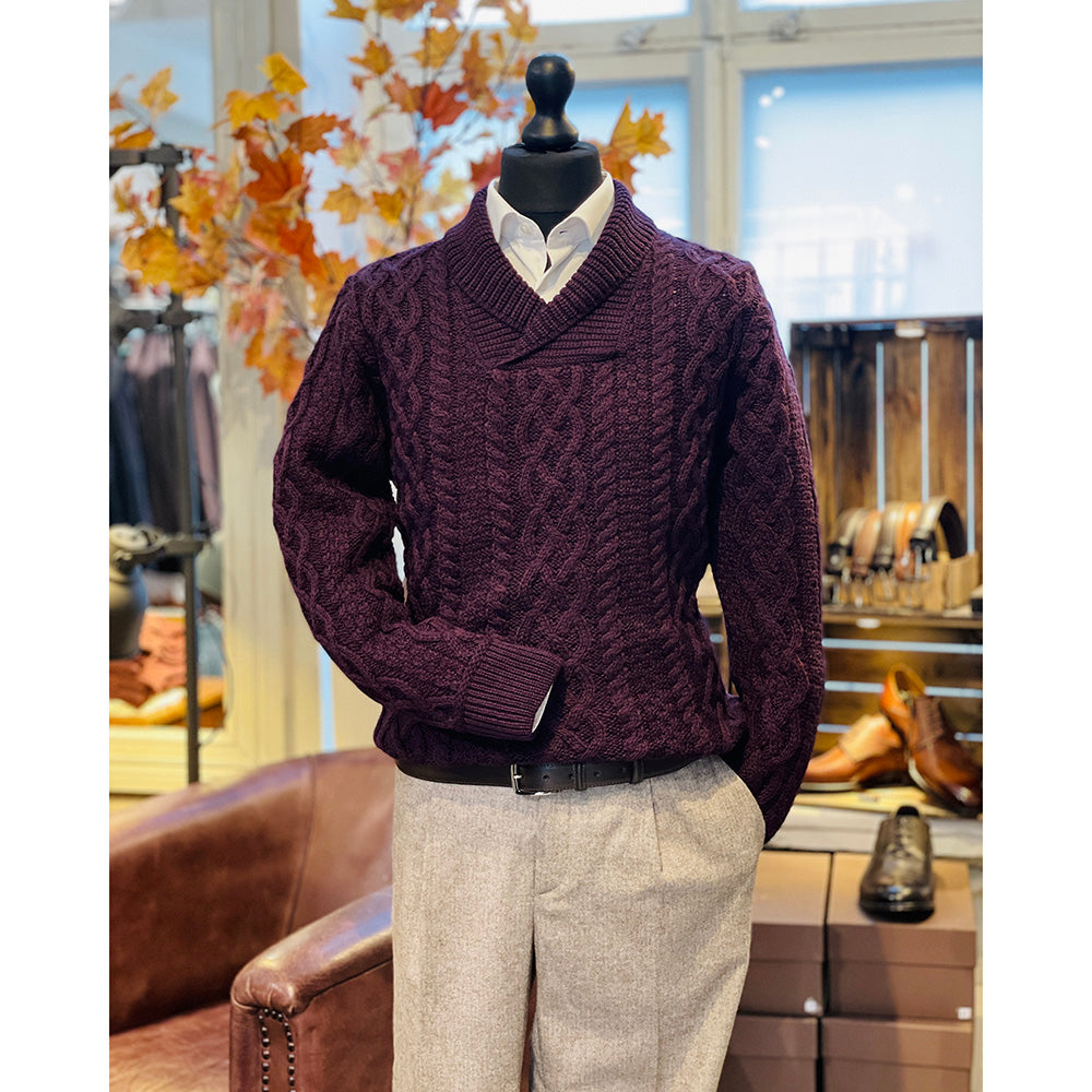 Burgundy  merinovilla neulepaita kauluksella ⎪  Bunratty  ⎪ Aran Crafts