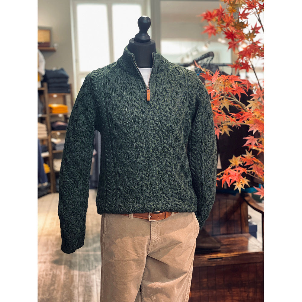 Blue merino wool sweater with zipper ⎪ Sherwood ⎪ Aran Crafts