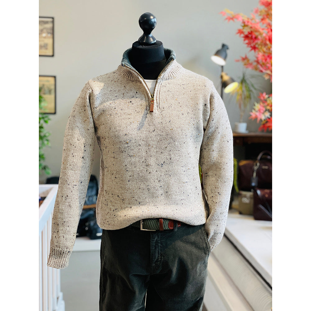 Blå stickad tröja med dragkedja ⎪ Denim ⎪ Aran Crafts
