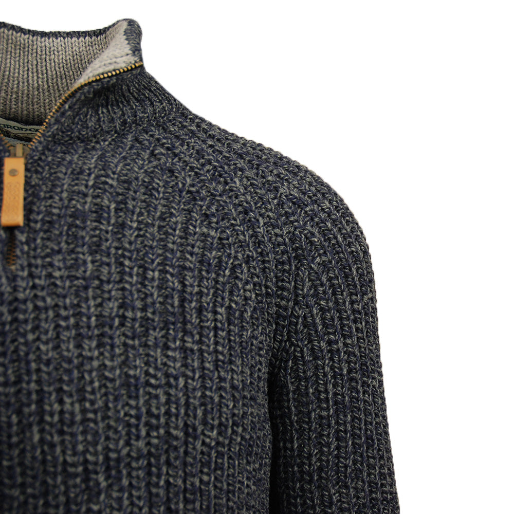 Steel blue knit sweater with zipper ⎪ Cormorant ⎪ Aran Crafts