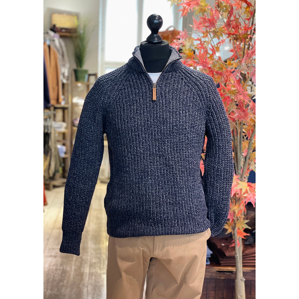 Steel blue knit sweater with zipper ⎪ Cormorant ⎪ Aran Crafts