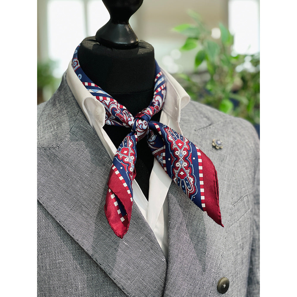 Dark blue / Red silk pocket square ⎪ 57 x 57 ⎪ Antartide