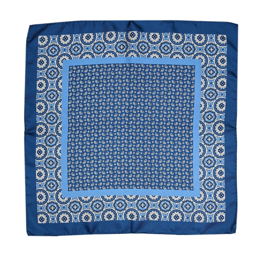 Petrol Blue / Silver Silk Pocket Square ⎪ 57 x 57 ⎪ Antartide