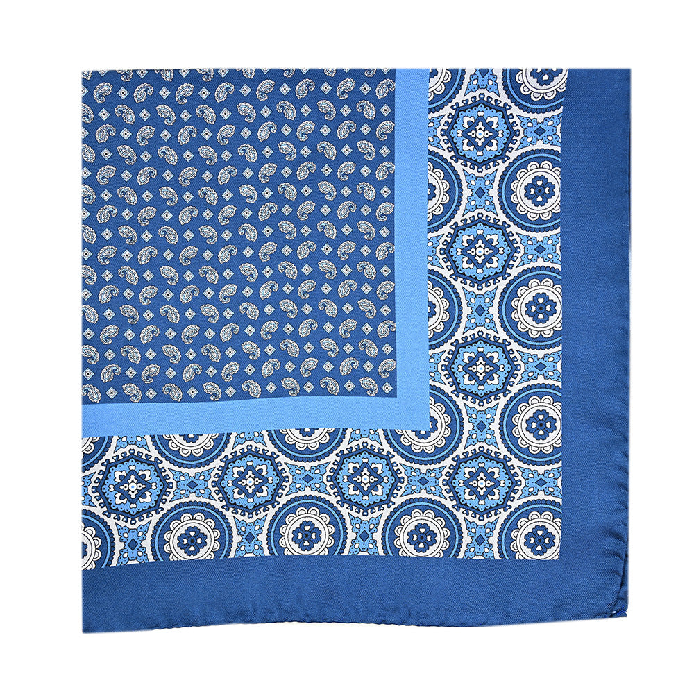 Petrol Blue / Silver Silk Pocket Square ⎪ 57 x 57 ⎪ Antartide
