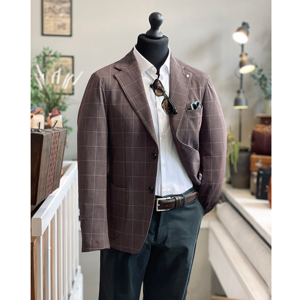 Dark brown checked blazer ⎪ Quadro Stretch ⎪ Adriano Langella